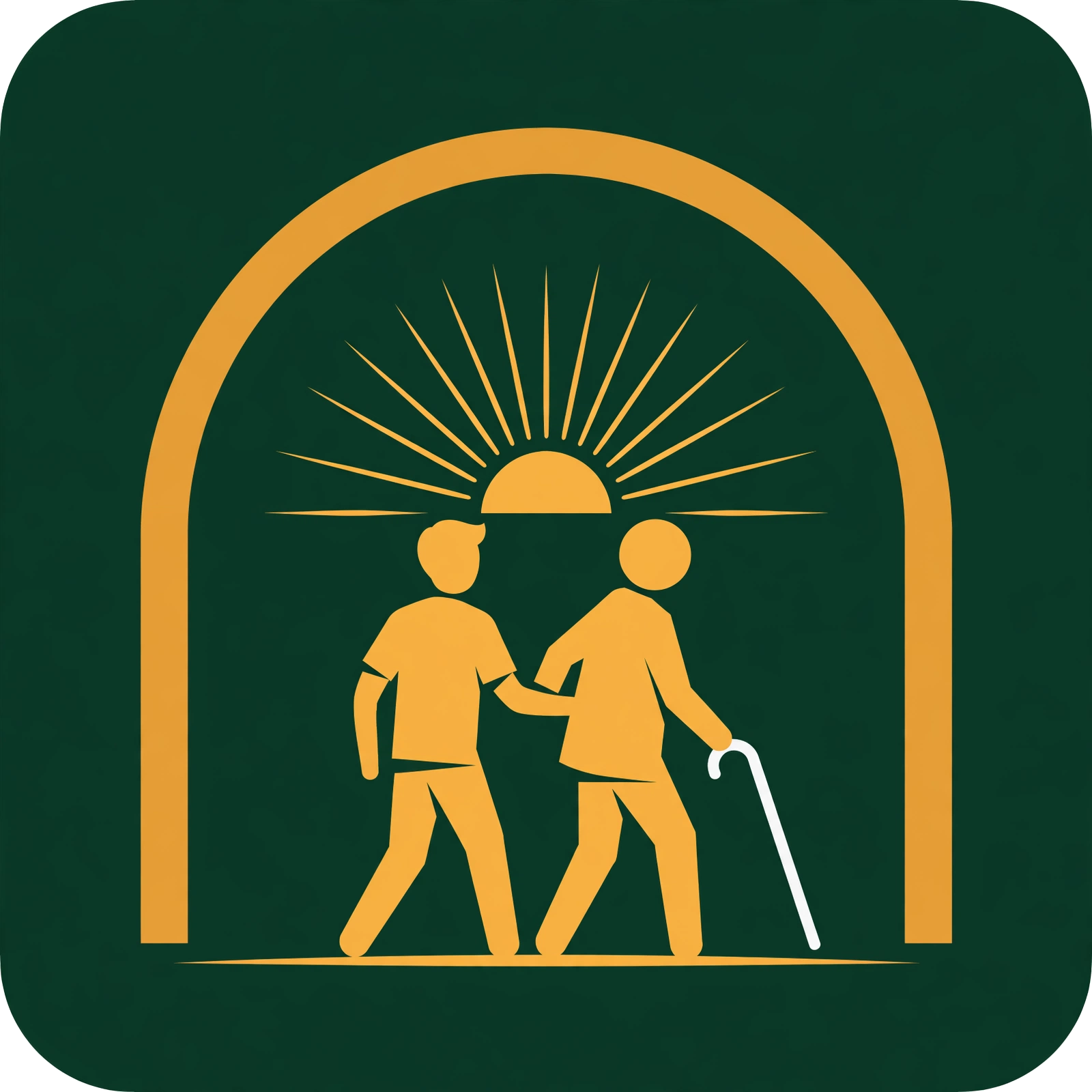 Gaur Vision Group logo: a sighted guide and a traveler with a white cane walking toward the sun under an arch